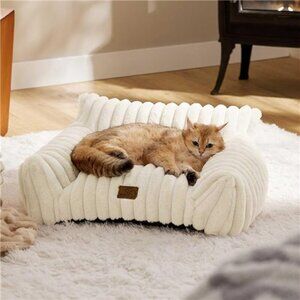 Fluffy Cat Sofa Pet Couch Soft Washable Bed Indoor Small Dog Chair Fleece Cream